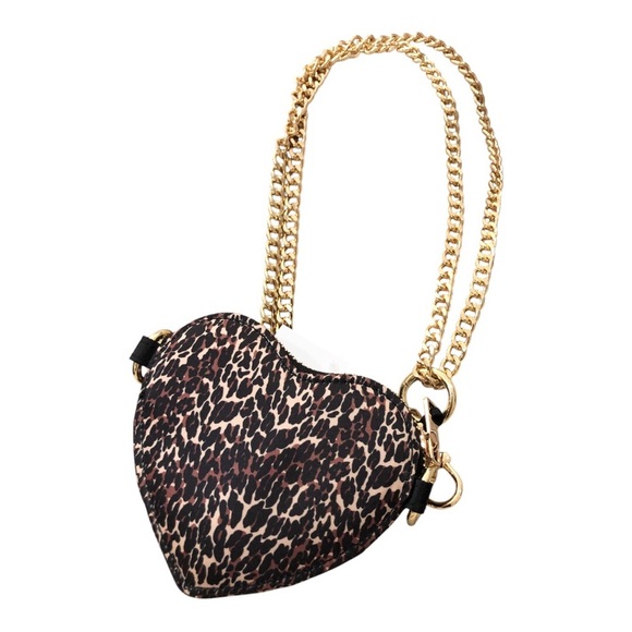 Betsey Johnson leopard animal print heart shaped gold chain‎ mini crossbody new - Picture 1 of 11